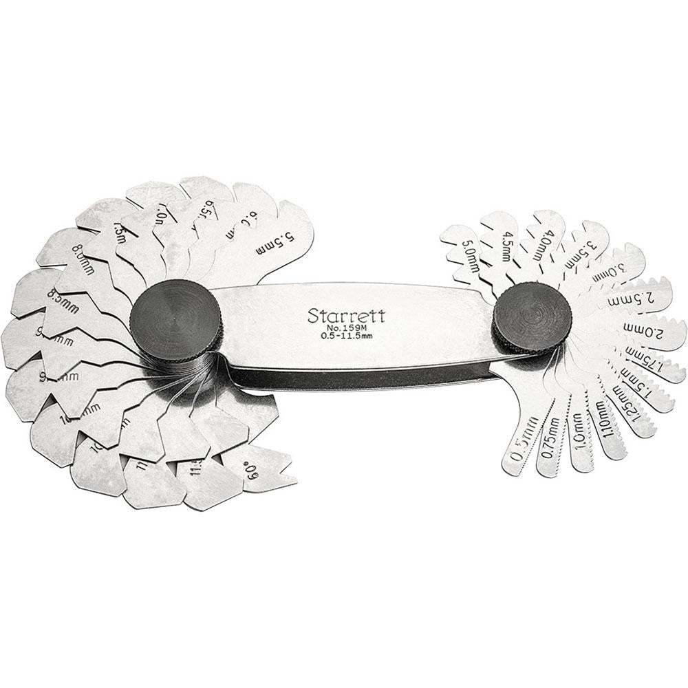 Starrett 50591 28 Leaf, 0.5 to 11.5mm Pitch Range, Steel Screw Pitch Gage