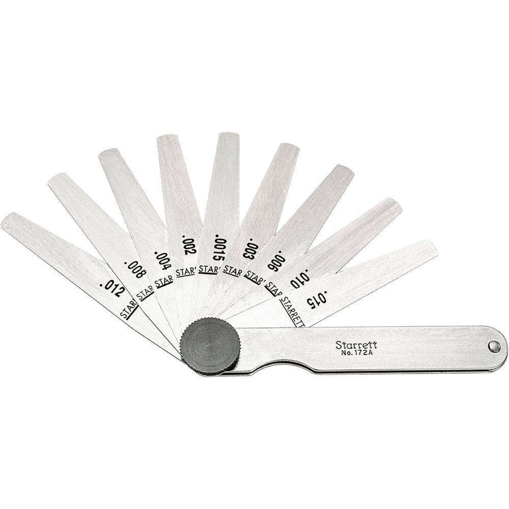 Starrett 50650 9 Piece, 0.0015 to 0.015" Thick, Tapered Feeler Gage Set