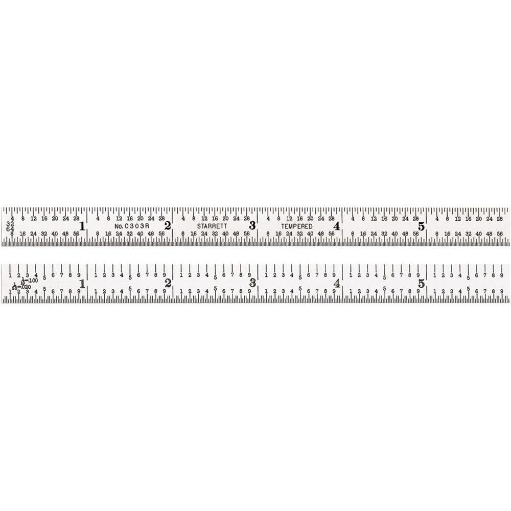 Starrett 51334 Steel Rule 6" OAL, 3R Graduation, Flexible, 1/2" OAW