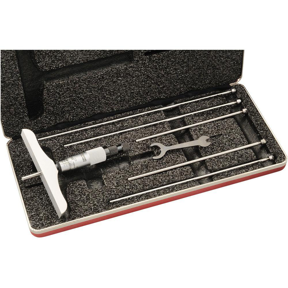 Starrett 52224 Mechanical Depth Micrometer 6'' Range, 6 Rods, Satin Chrome Finish