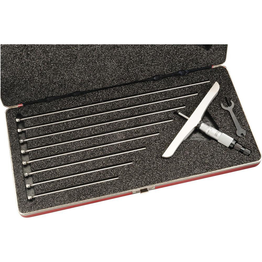 Starrett 52252 Mechanical Depth Micrometer 9'' Range, 9 Rods, Satin Chrome Finish