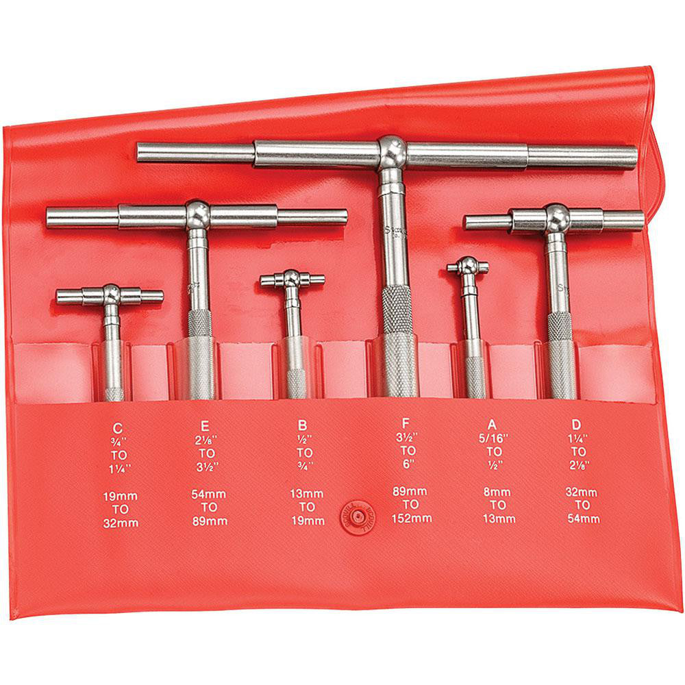 Starrett 52617 Telescoping Gage Set 5/16 to 6", 6 Pc, Polished Steel Finish, Includes Case