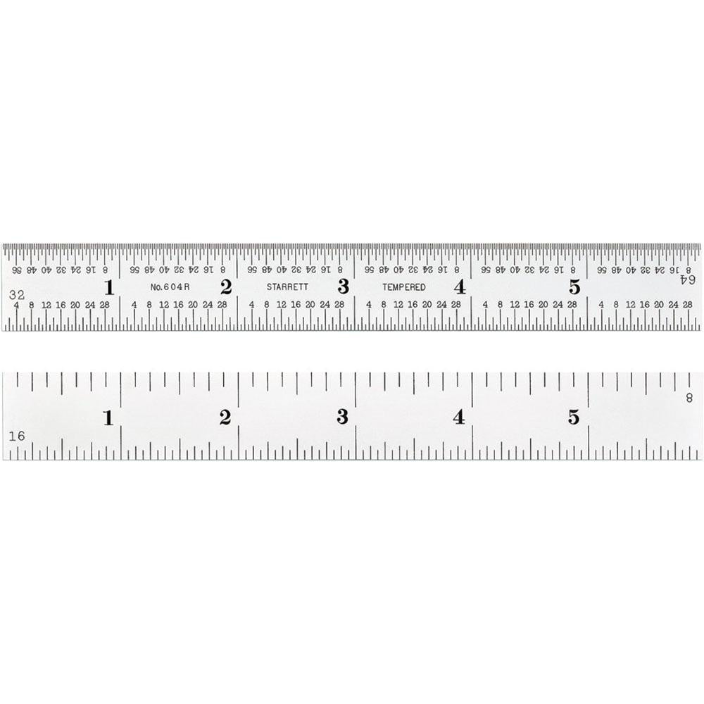 Starrett 52645 Steel Rule 6" OAL, 4R Graduation, Rigid, 3/4" OAW