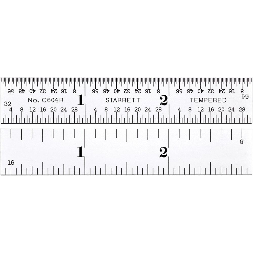 Starrett 56466 Steel Rule 3" OAL, 4R Graduation, Rigid, 9/16" OAW