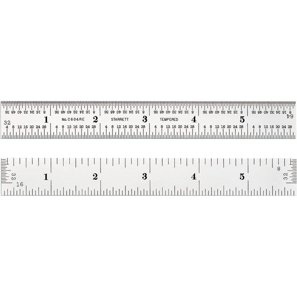 Starrett 52660 Steel Rule 6" OAL, 4R Graduation, Rigid, 3/4" OAW