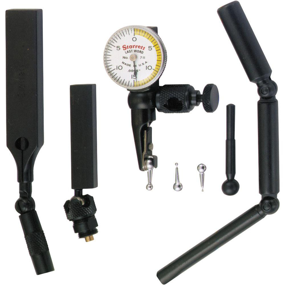Starrett 52957 Test Indicator Kit 11 Pc, 0.03" Measuring Range, 15/16" Dial Dia, 0-15-0 Dial Reading