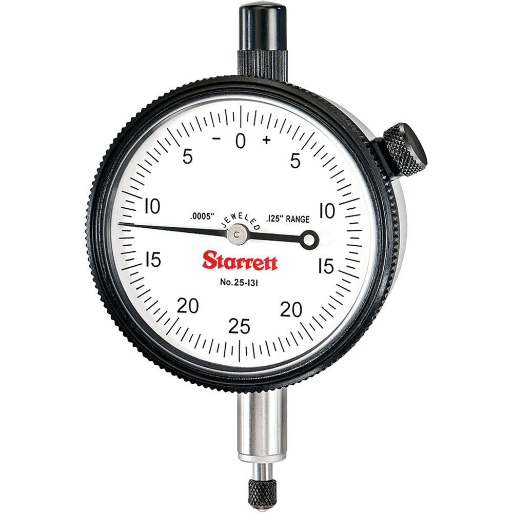 Starrett 53232 Dial Drop Indicator 0 to 0.125" Range, 0-25-0 Dial Reading, 0.0005" Graduation, 2-1/4" Dial Dia