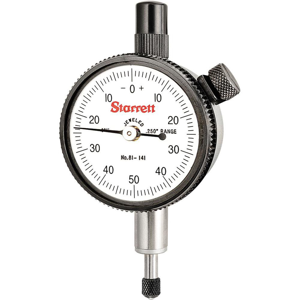 Starrett 53400 Dial Drop Indicator 0 to 0.25" Range, 0-50-0 Dial Reading, 0.001" Graduation, 1-11/16" Dial Dia
