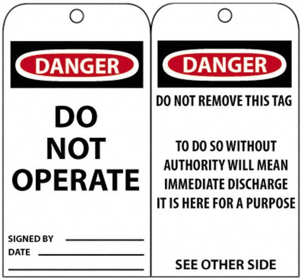 AccuformNMC RPT1 Accident Prevention Tag 3" High, 6" Wide, Unrippable Vinyl, "DANGER"