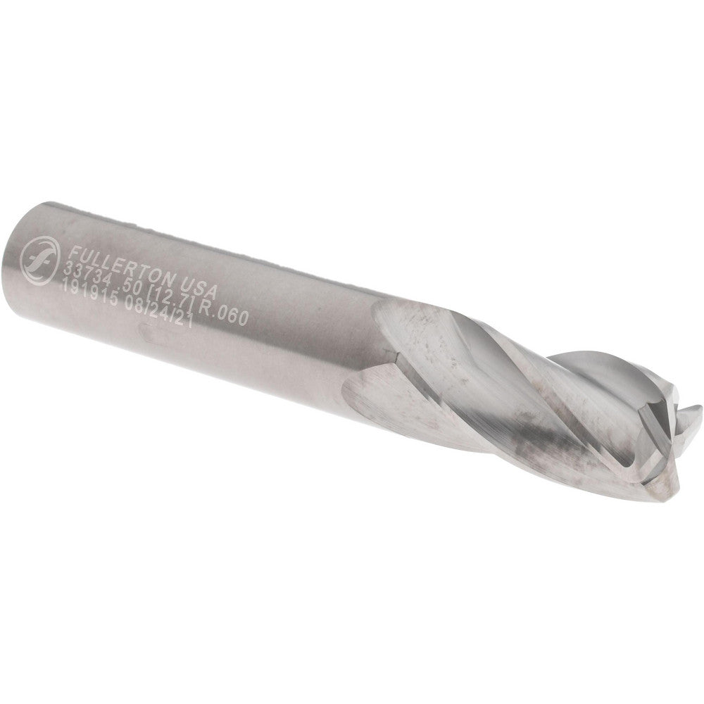 Fullerton Tool Co. 33734 Corner Radius End Mill 1/2" Dia, 1" LOC, 0.06" Radius, 4 Flutes, Solid Carbide