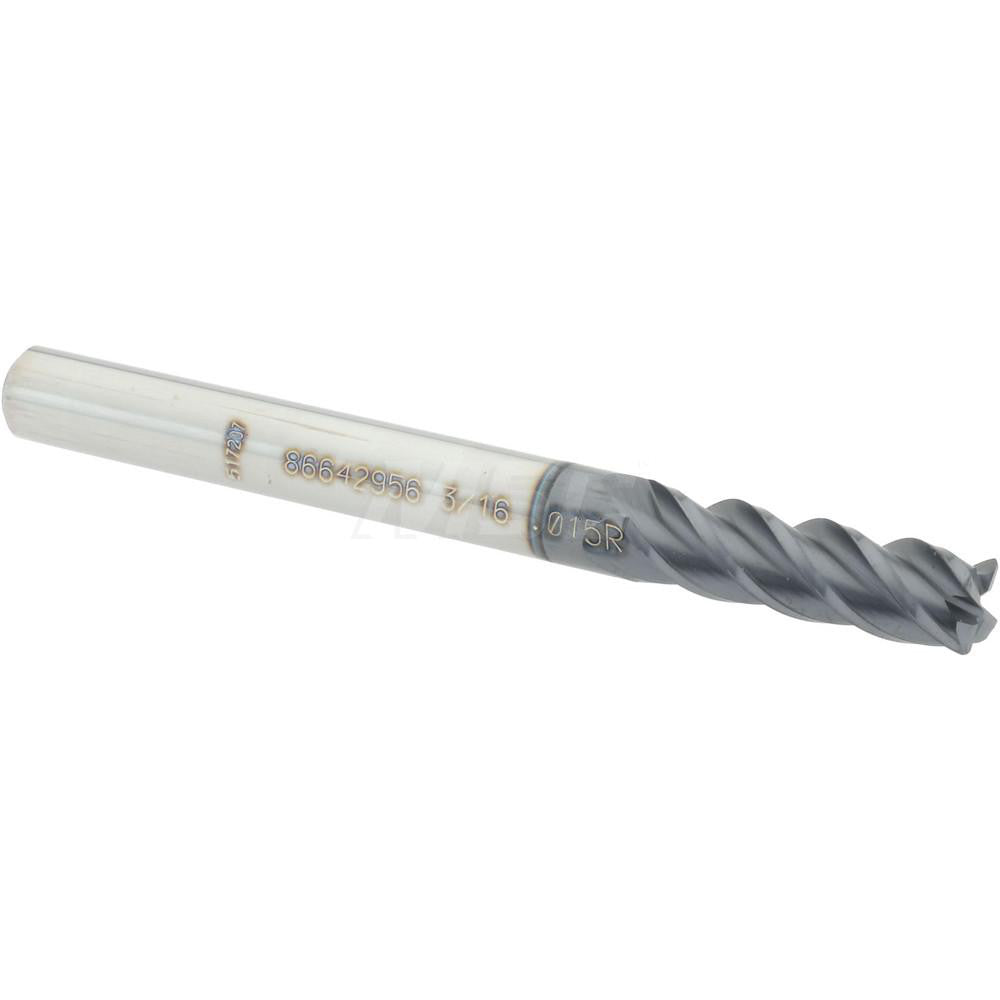 Accupro 86642956 Corner Radius End Mill 3/16" Dia, 5/8" LOC, 0.015" Radius, 4 Flutes, Solid Carbide