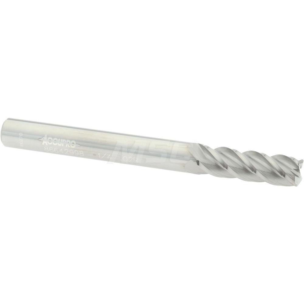 Accupro 86642998 Corner Radius End Mill 1/4" Dia, 3/4" LOC, 0.02" Radius, 4 Flutes, Solid Carbide