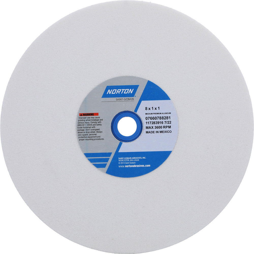 Norton 07660788281 Bench & Pedestal Grinding Wheel 8" Dia, 1" Thick, 1" Hole Dia, Aluminum Oxide