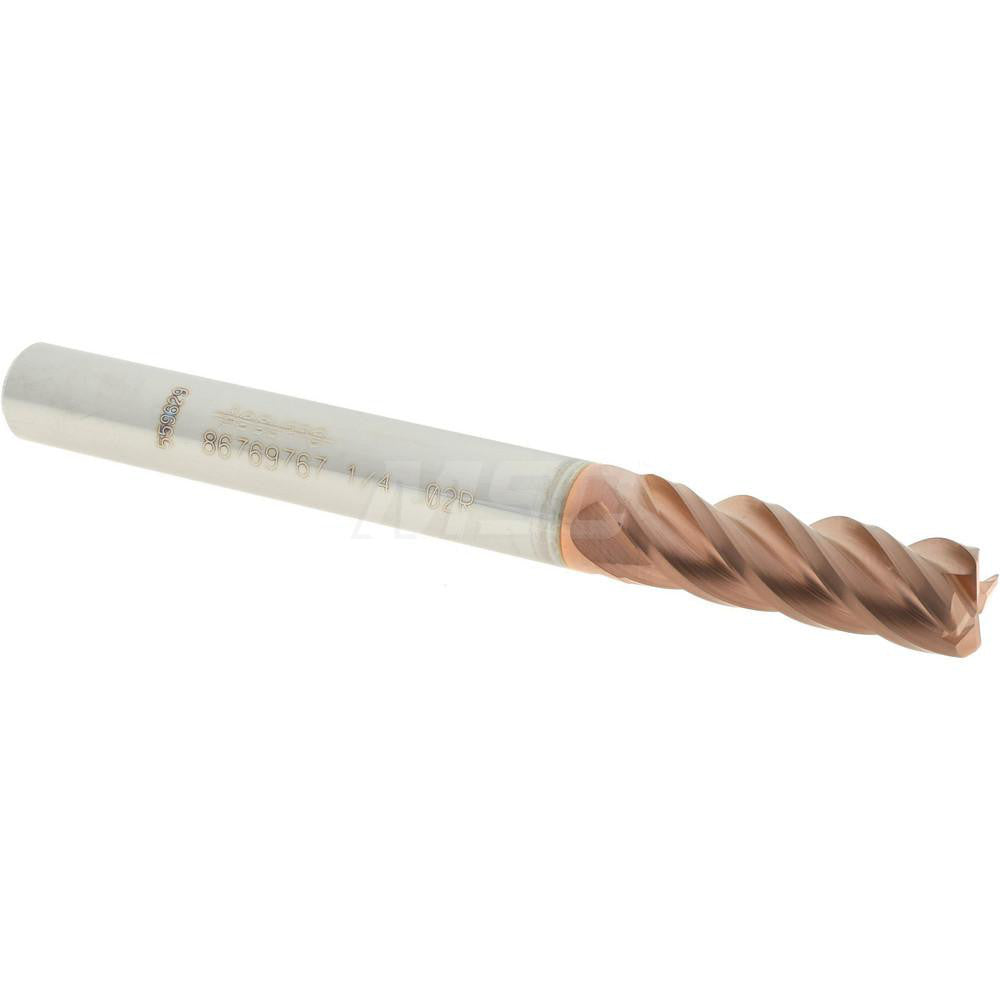 Accupro 86769767 Corner Radius End Mill 1/4" Dia, 3/4" LOC, 0.02" Radius, 4 Flutes, Solid Carbide