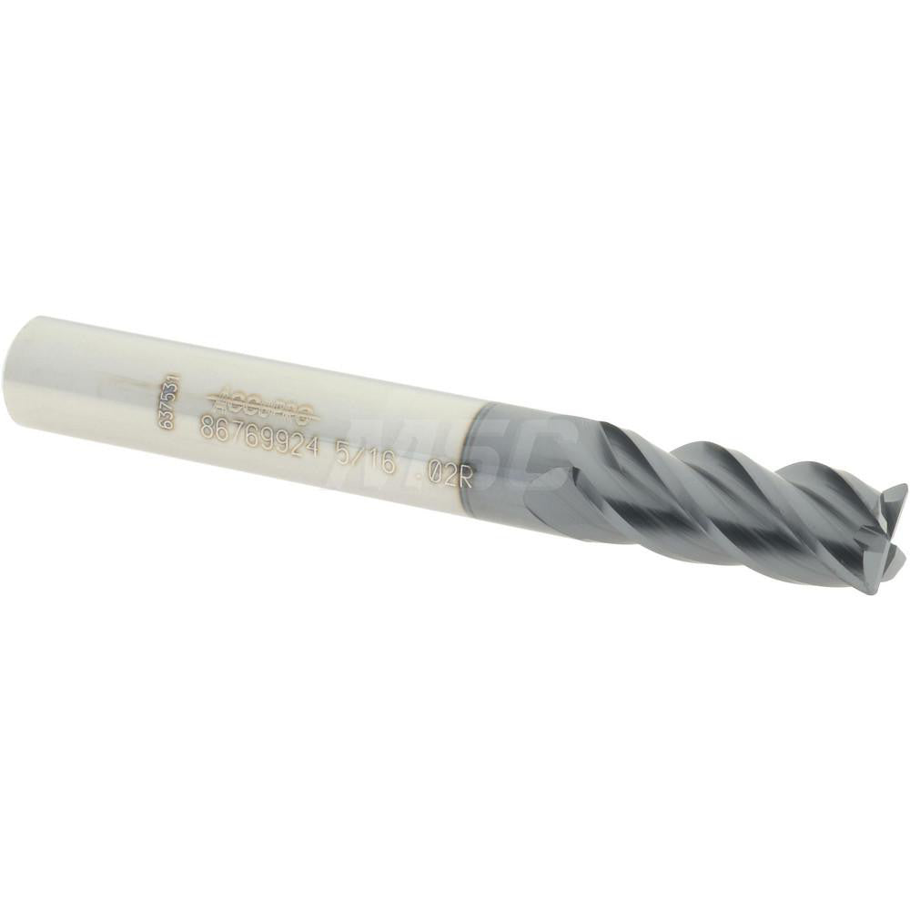 Accupro 86769924 Corner Radius End Mill 5/16" Dia, 3/4" LOC, 0.02" Radius, 4 Flutes, Solid Carbide