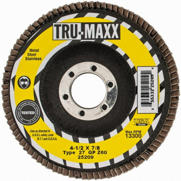Tru-Maxx 66254443386 Flap Disc 7/8" Hole, 60 Grit, Zirconia Alumina, Type 27