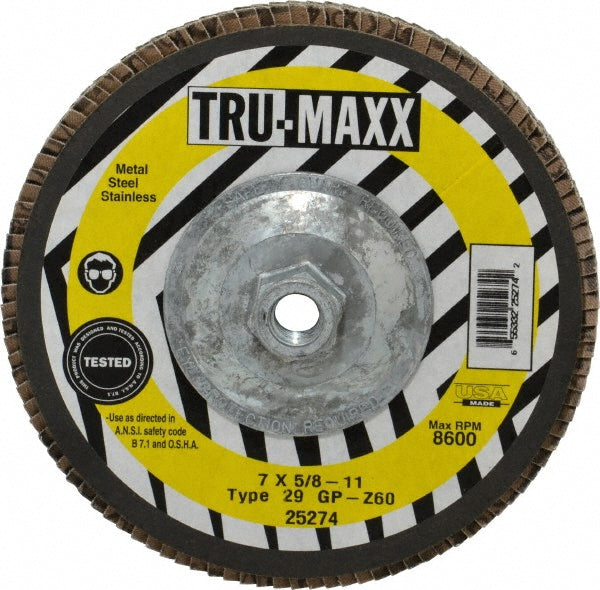 Tru-Maxx 66254443438 Flap Disc 5/8-11 Hole, 60 Grit, Zirconia Alumina, Type 29