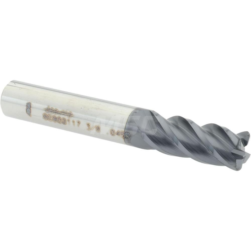 Accupro 86800117 Corner Radius End Mill 3/8" Dia, 7/8" LOC, 0.045" Radius, 4 Flutes, Solid Carbide
