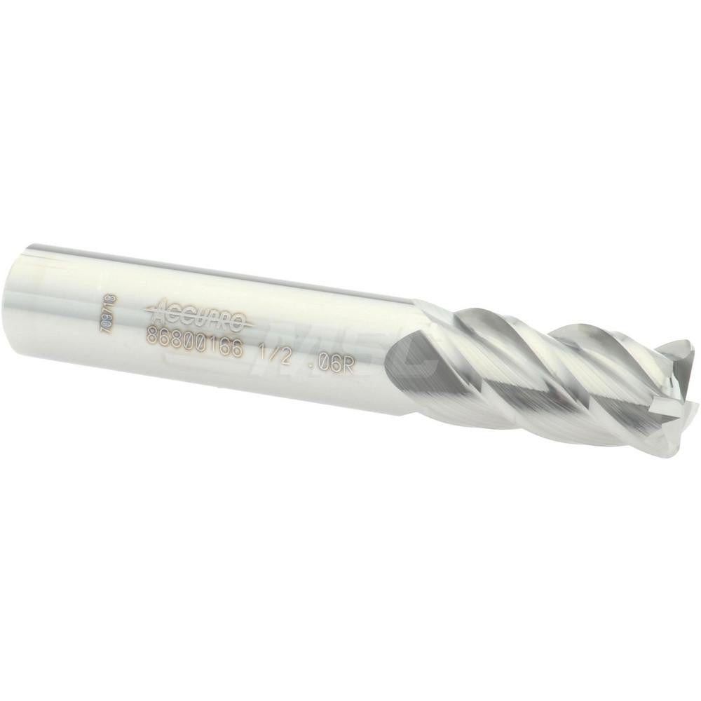 Accupro 86800166 Corner Radius End Mill 1/2" Dia, 1" LOC, 0.06" Radius, 4 Flutes, Solid Carbide