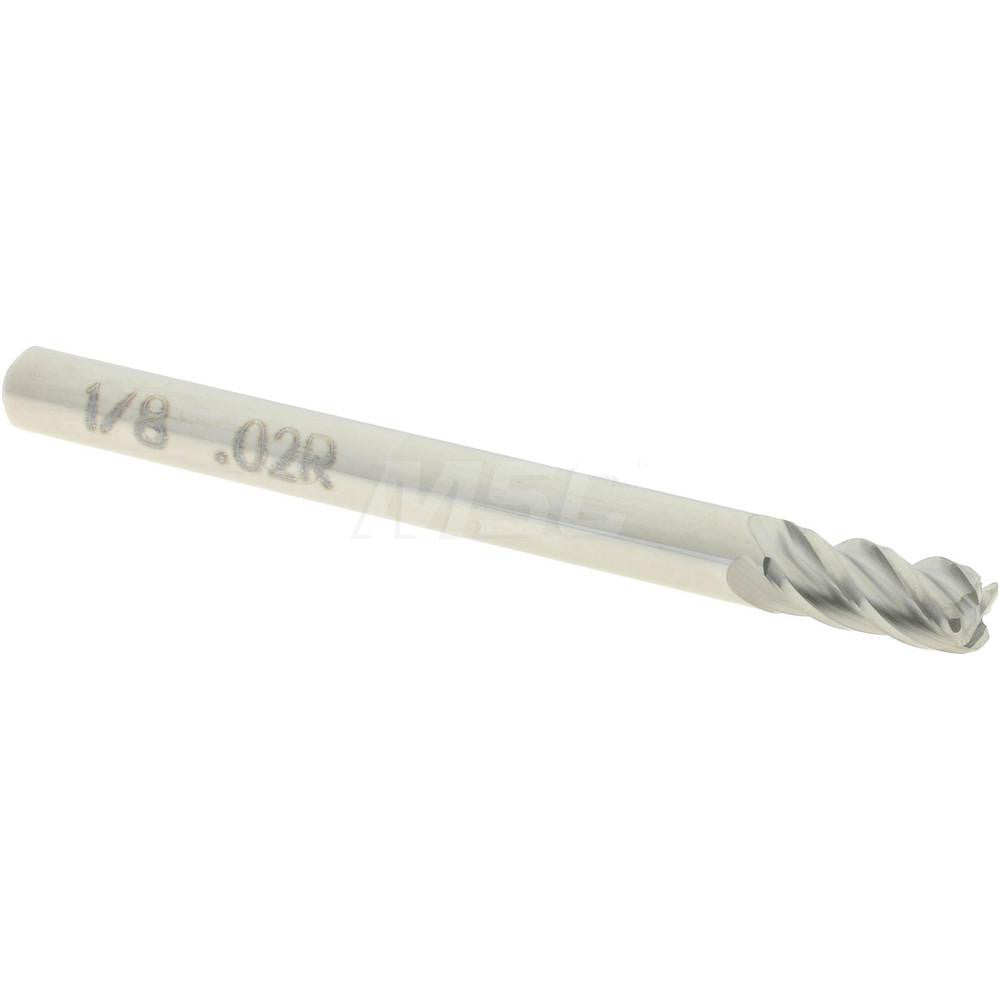 Accupro 86800281 Corner Radius End Mill 1/8" Dia, 1/4" LOC, 0.02" Radius, 4 Flutes, Solid Carbide