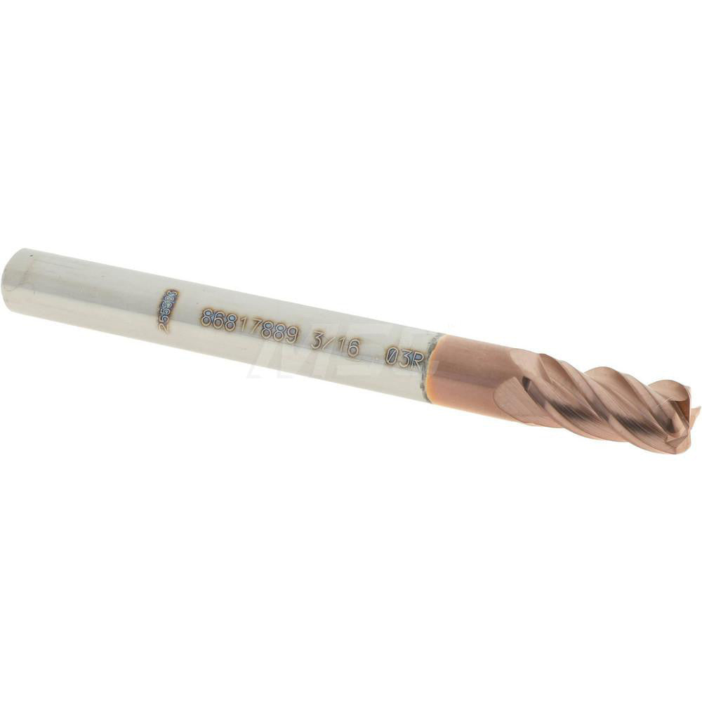 Accupro 86817889 Corner Radius End Mill 3/16" Dia, 3/8" LOC, 0.03" Radius, 4 Flutes, Solid Carbide