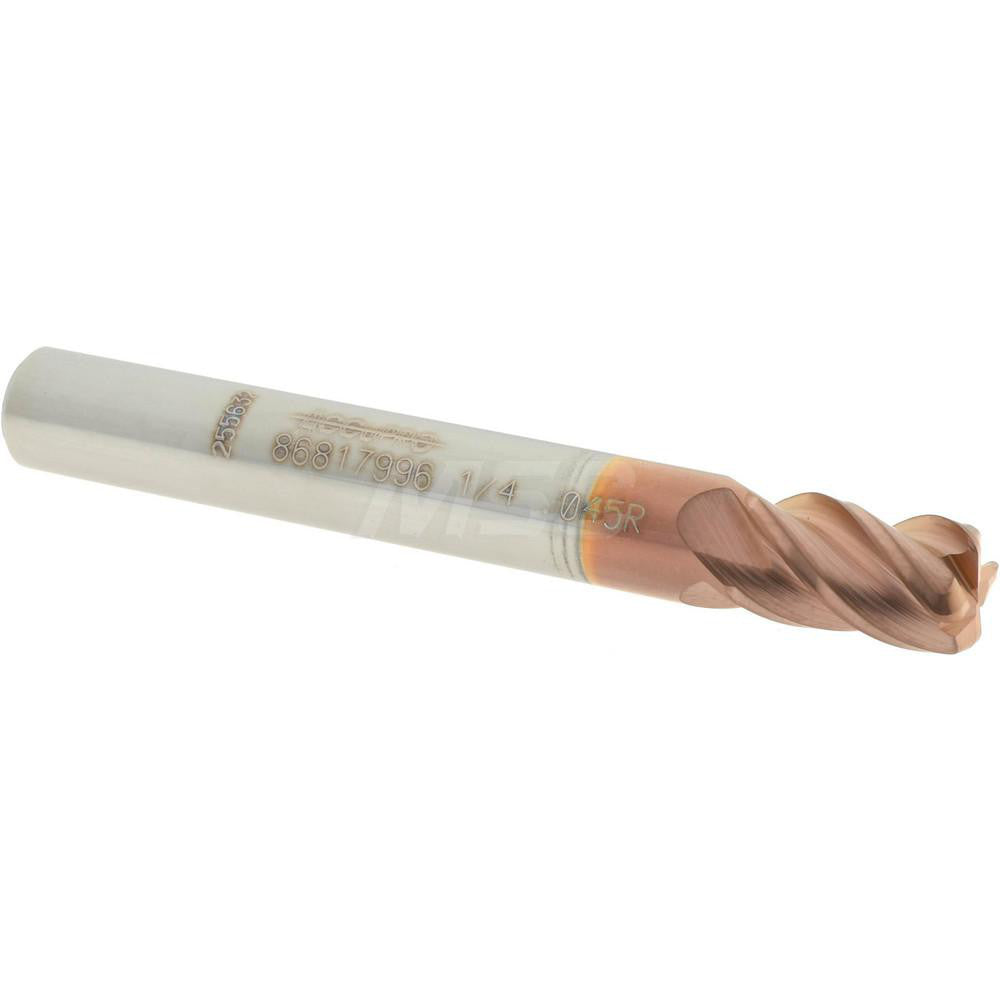 Accupro 86817996 Corner Radius End Mill 1/4" Dia, 3/8" LOC, 0.045" Radius, 4 Flutes, Solid Carbide