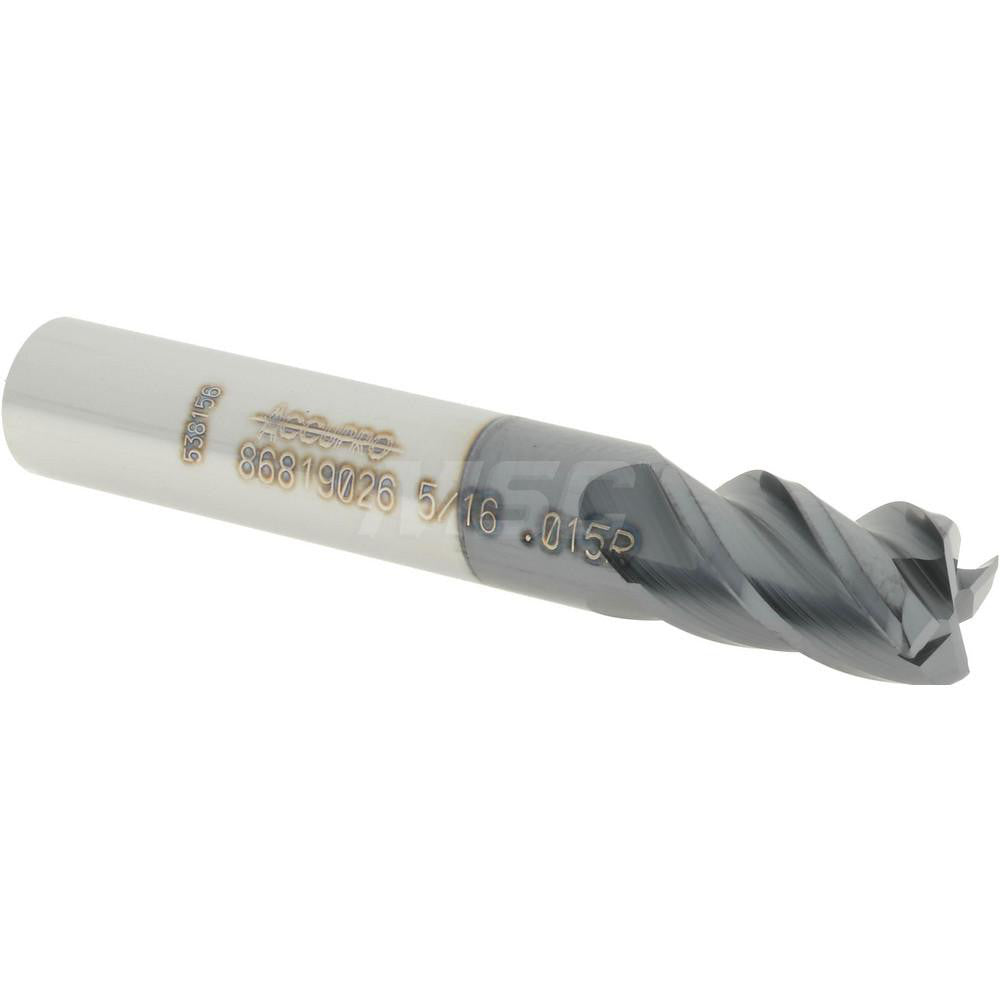 Accupro 86819026 Corner Radius End Mill 5/16" Dia, 1/2" LOC, 0.015" Radius, 4 Flutes, Solid Carbide