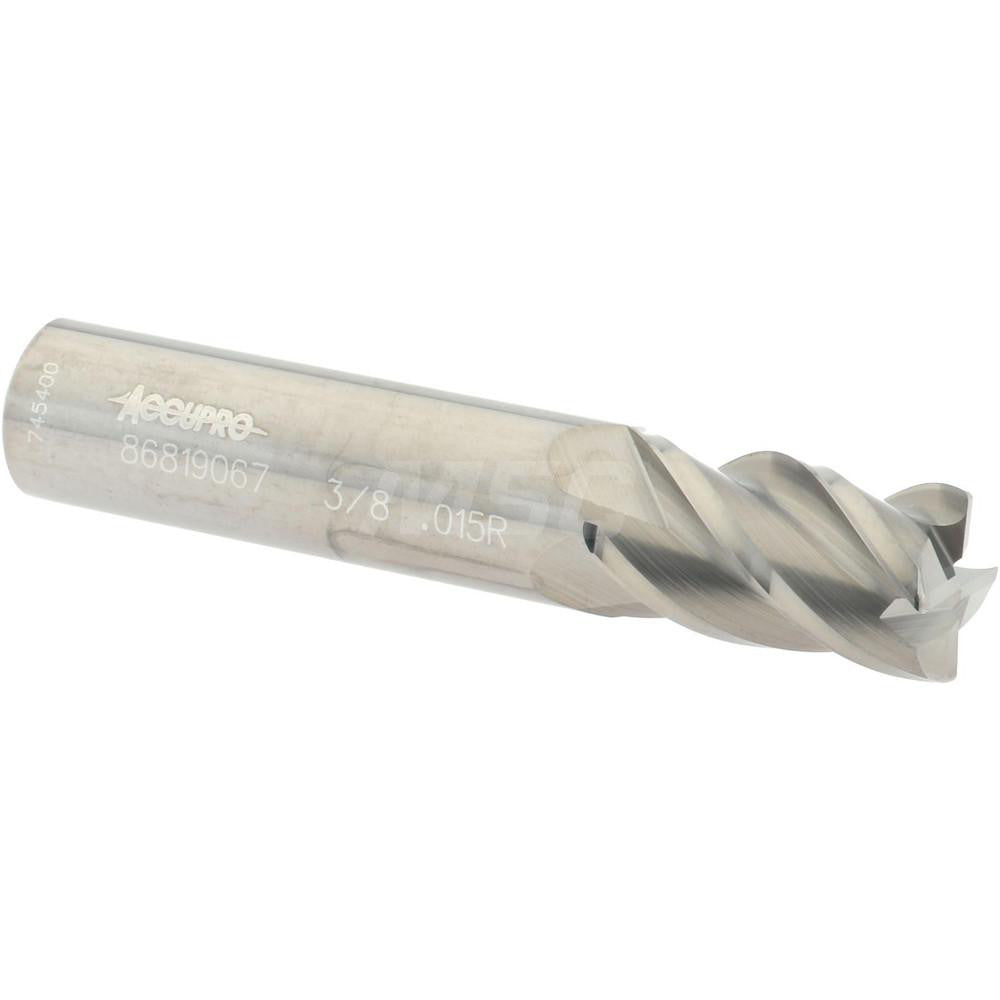 Accupro 86819067 Corner Radius End Mill 3/8" Dia, 5/8" LOC, 0.015" Radius, 4 Flutes, Solid Carbide