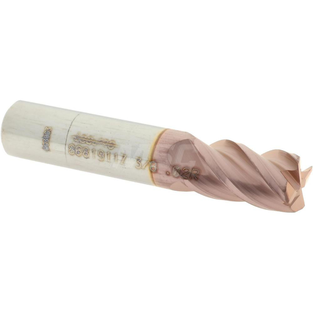 Accupro 86819117 Corner Radius End Mill 3/8" Dia, 5/8" LOC, 0.02" Radius, 4 Flutes, Solid Carbide