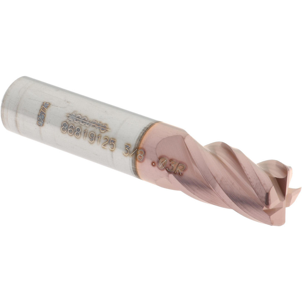 Accupro 86819125 Corner Radius End Mill 3/8" Dia, 5/8" LOC, 0.03" Radius, 4 Flutes, Solid Carbide
