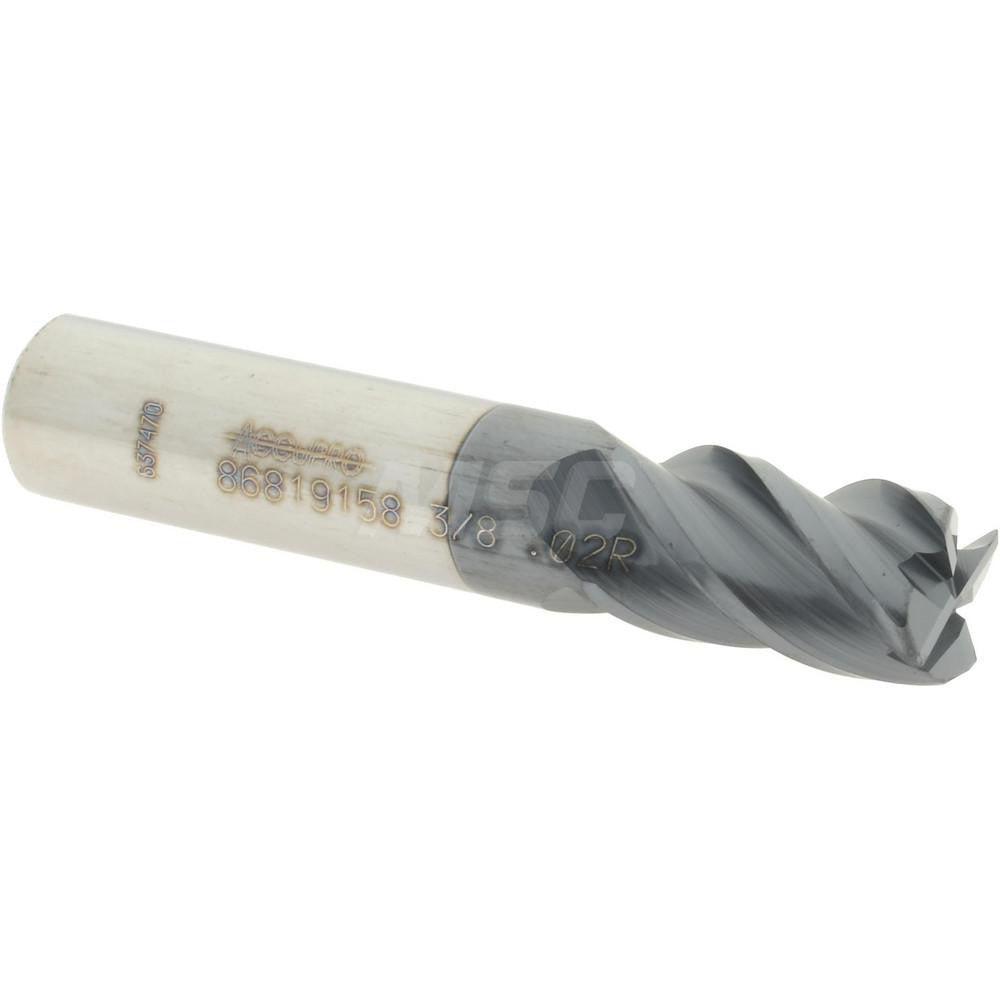 Accupro 86819158 Corner Radius End Mill 3/8" Dia, 5/8" LOC, 0.02" Radius, 4 Flutes, Solid Carbide
