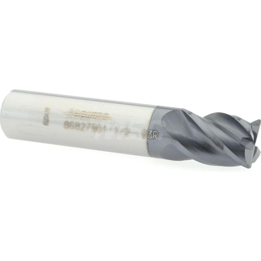Accupro 86827961 Corner Radius End Mill 1/2" Dia, 5/8" LOC, 0.03" Radius, 4 Flutes, Solid Carbide