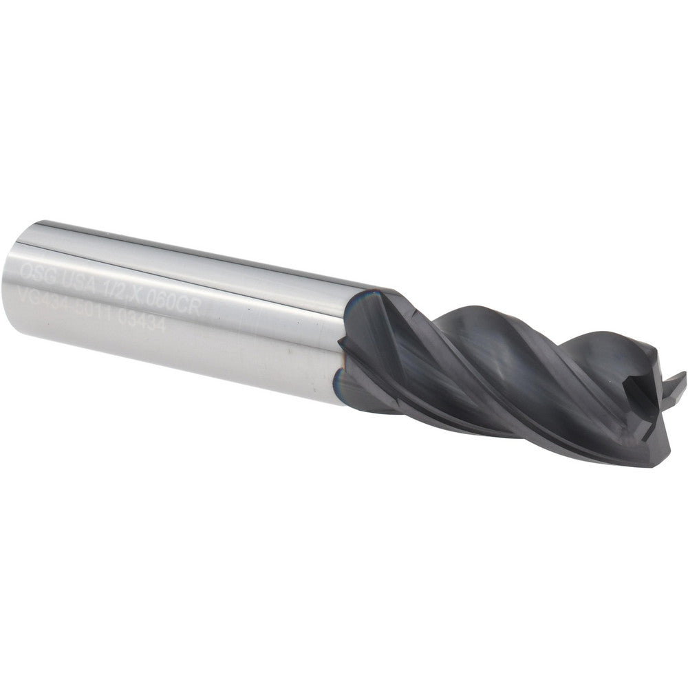 OSG VG434-5011 Corner Radius End Mill 1/2" Dia, 1" LOC, 0.0600" Radius, 4 Flute, Solid Carbide
