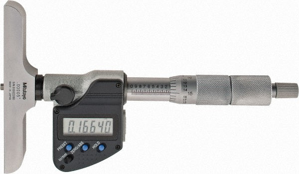 Mitutoyo 329-350-32 0 to 152.4mm Range, 4" Base Length, 6 Rods, Ratchet Stop Thimble, Electronic Depth Micrometer