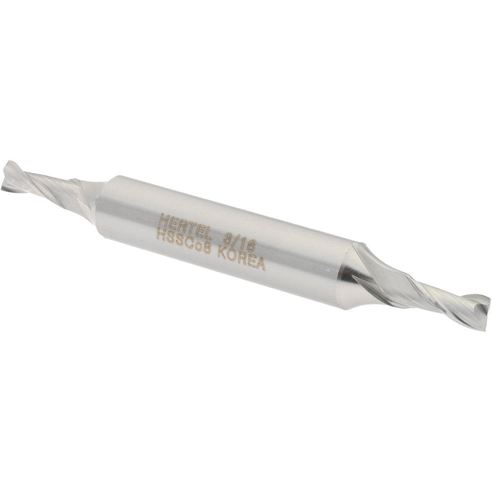 Hertel E2050012 Square End Mill 3/16'' Dia, 7/16'' LOC, 3/8'' Shank Dia, 3-1/8'' OAL, 2 Flutes, Cobalt