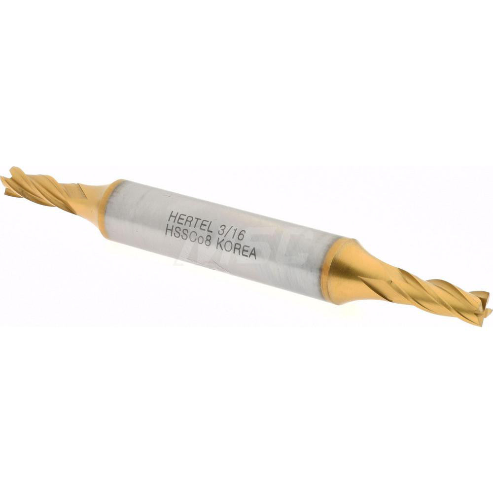 Hertel E4053012 Square End Mill 3/16'' Dia, 1/2'' LOC, 3/8'' Shank Dia, 3-1/4'' OAL, 4 Flutes, Cobalt