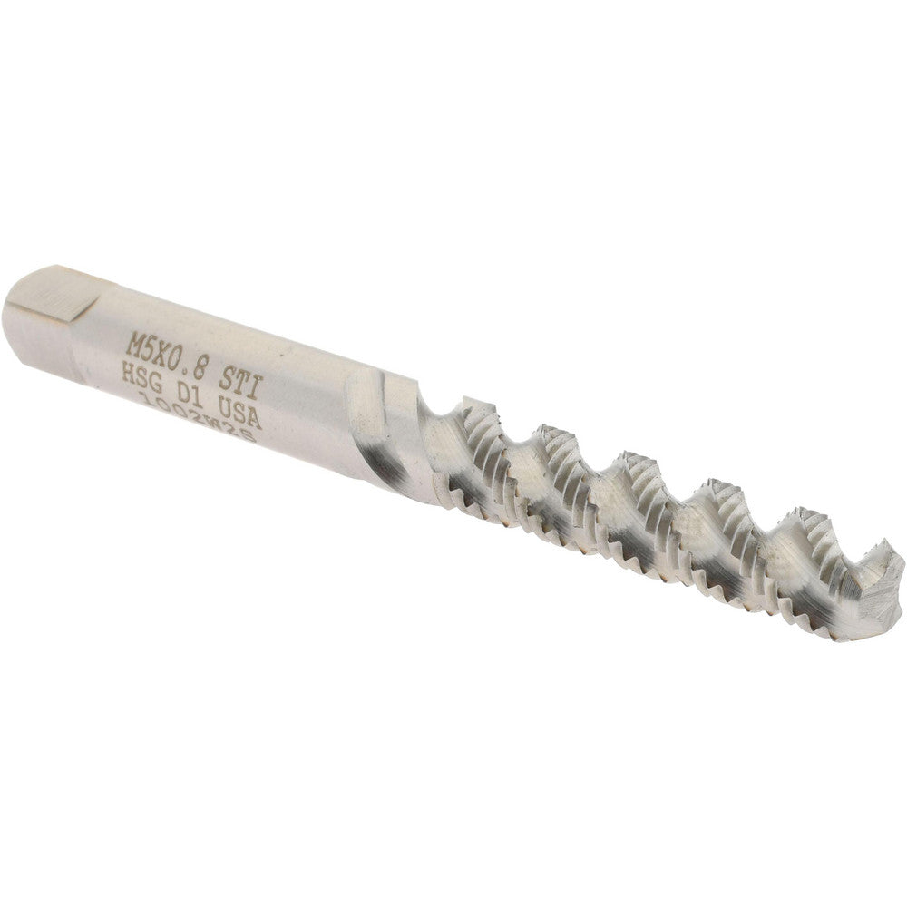 Hertel K007358AS M5x0.80 Metric Coarse/EGM, 3 Flute, 52° Helix, Bottoming Chamfer, Bright Finish, High Speed Steel Spiral Flute STI Tap