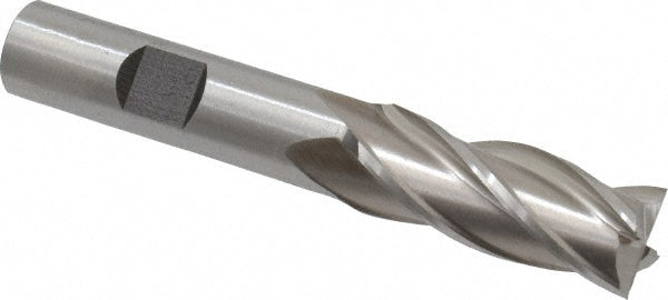 Cleveland C33162 Square End Mill 9/16'' Dia, 1-3/8'' LOC, 1/2'' Shank Dia, 3-3/8'' OAL, 4 Flutes, High Speed Steel