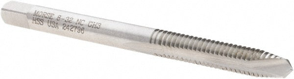 Morse Cutting Tool - Berkshire MT3634029 Spiral Point Tap #8-32 UNC, 2 Flutes, Plug Chamfer, 2B Class of Fit, HSS, Bright/Uncoated Coated