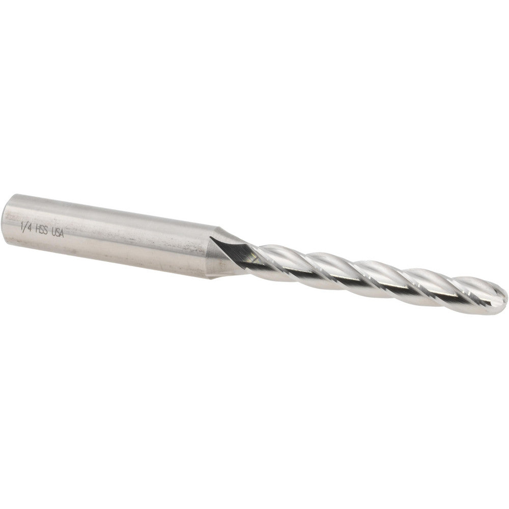 Cleveland C33344 Ball End Mill 1/4" Dia, 1-3/4" LOC, 4 Flute, High Speed Steel