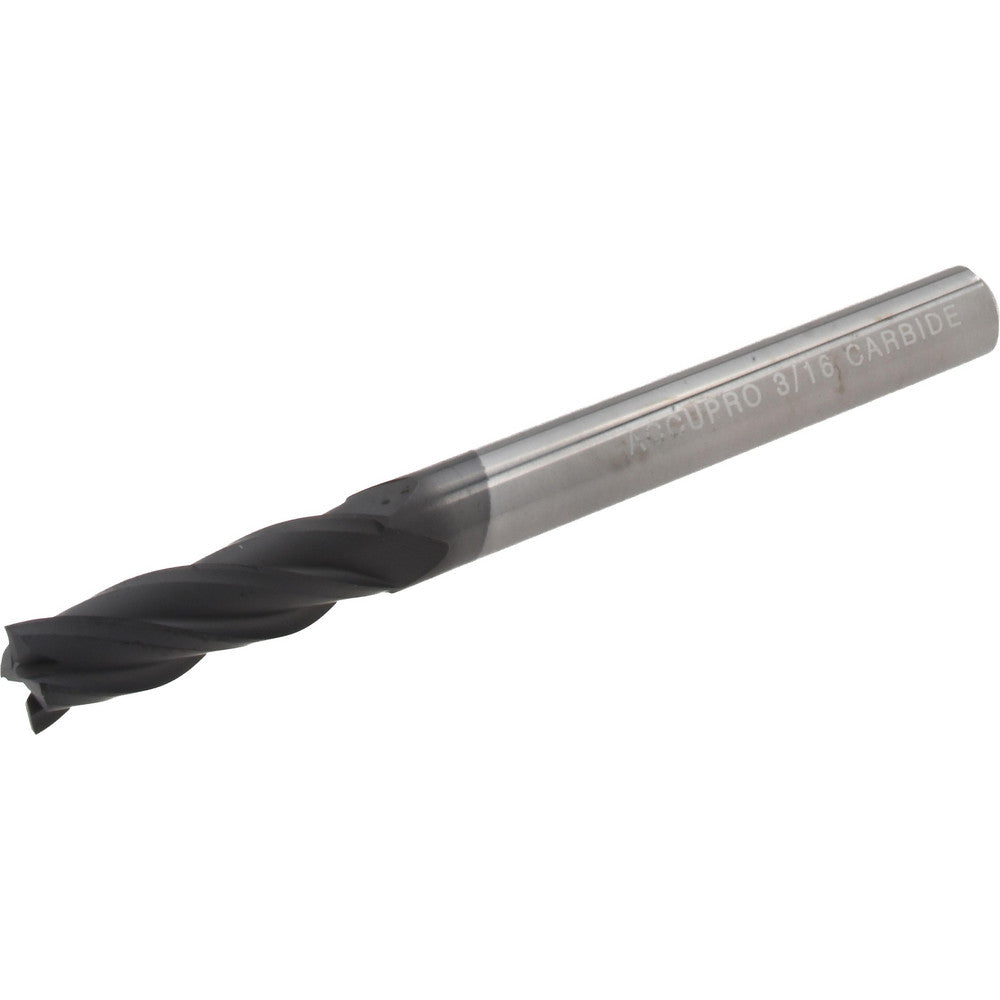Accupro EI107012 Square End Mill 3/16'' Dia, 5/8'' LOC, 3/16'' Shank Dia, 2'' OAL, 4 Flutes, Solid Carbide