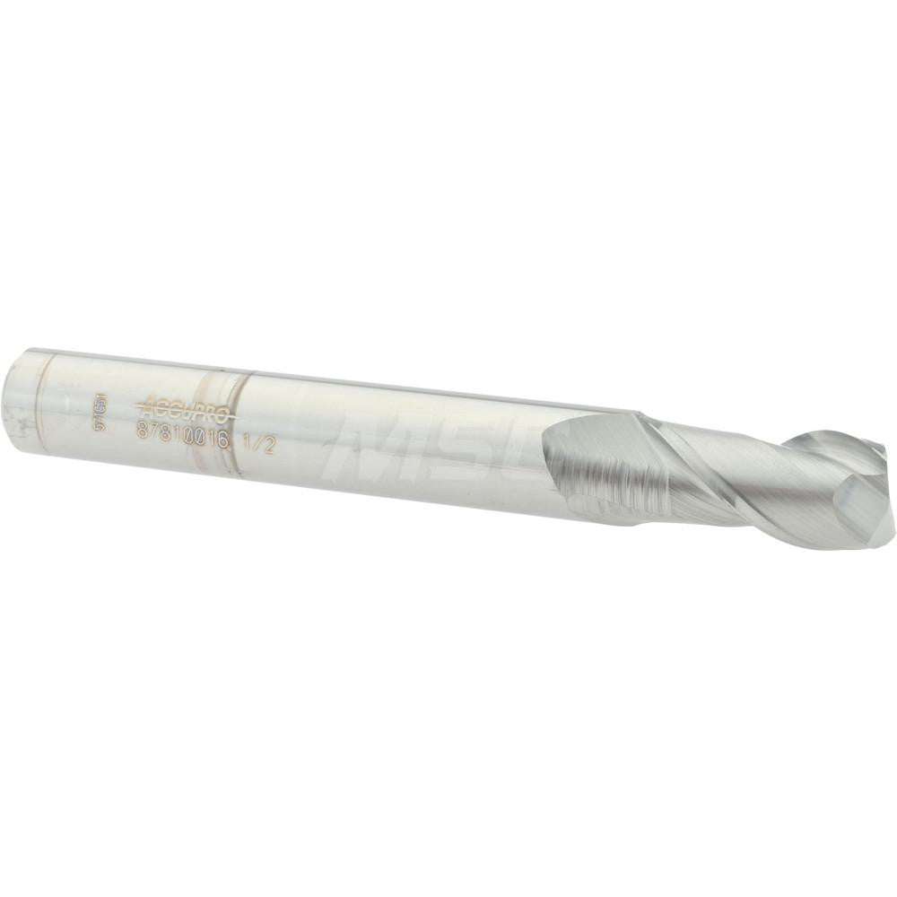 Accupro 87810016 Square End Mill 1/2'' Dia, 1'' LOC, 1/2'' Shank Dia, 4'' OAL, 2 Flutes, Solid Carbide
