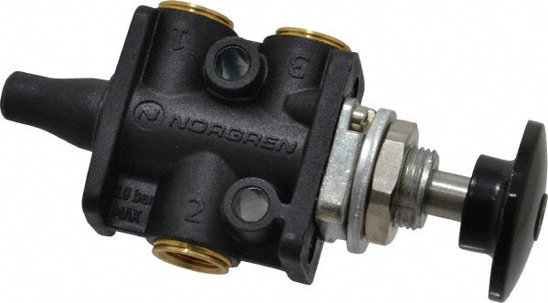 Norgren 03040422 Manually Operated Valve 0.25" NPT Outlet, Packed Spool, Button Palm Blk Actuated