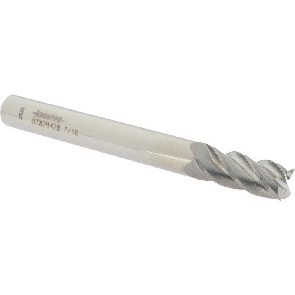 Accupro 87829420 Square End Mill 7/16'' Dia, 1'' LOC, 7/16'' Shank Dia, 4'' OAL, 4 Flutes, Solid Carbide
