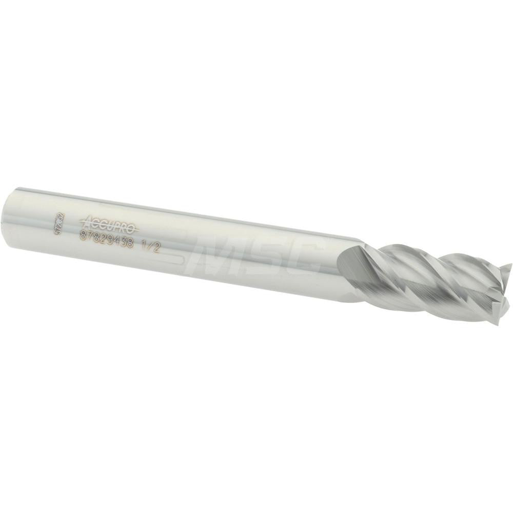 Accupro 87829438 Square End Mill 1/2'' Dia, 1'' LOC, 1/2'' Shank Dia, 4'' OAL, 4 Flutes, Solid Carbide