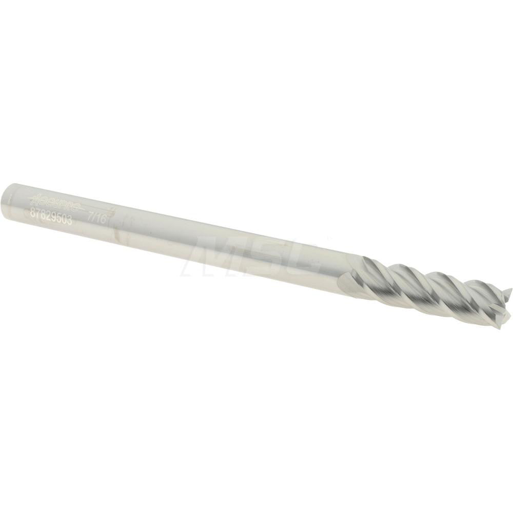 Accupro 87829503 Square End Mill 7/16'' Dia, 1-1/2'' LOC, 7/16'' Shank Dia, 6'' OAL, 4 Flutes, Solid Carbide