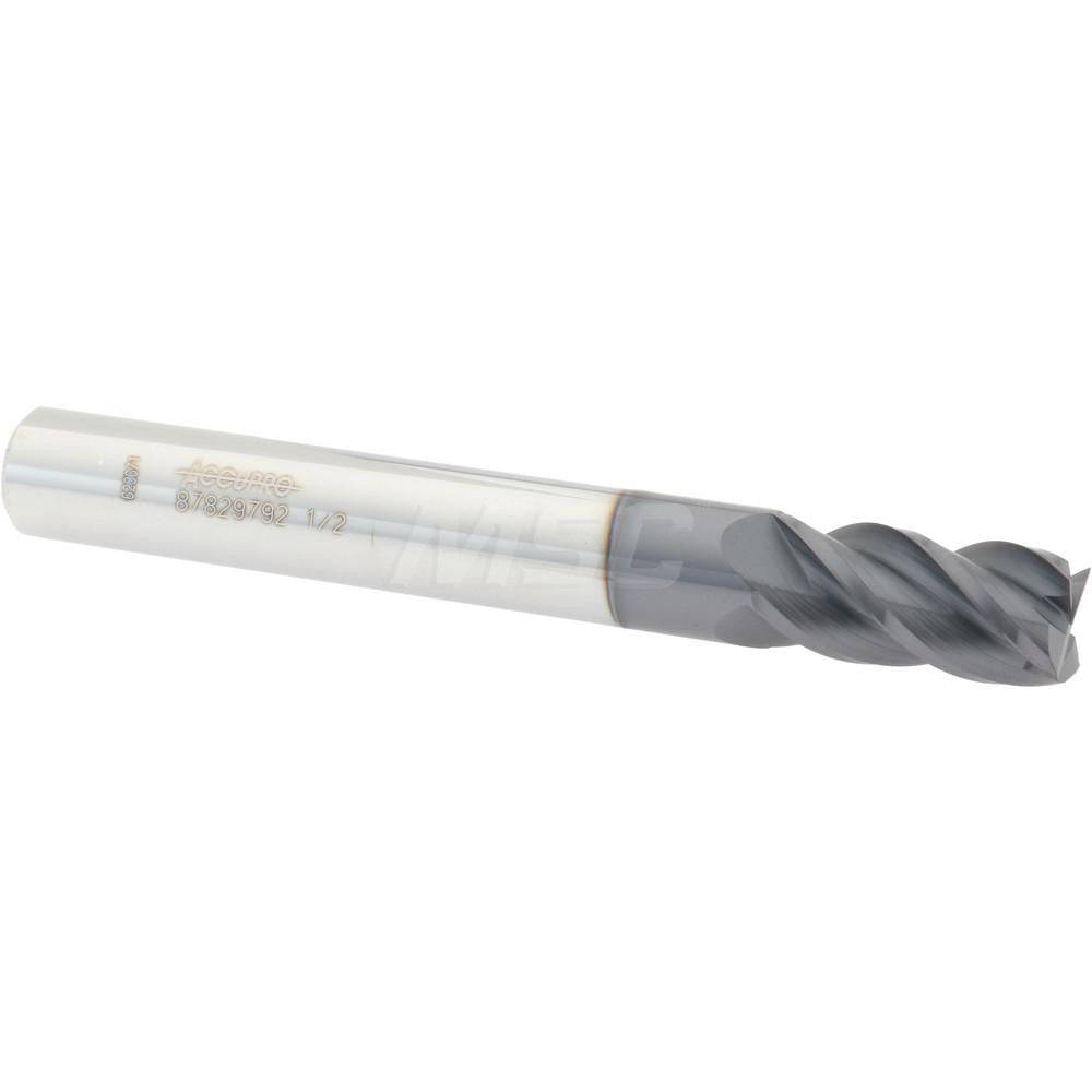 Accupro 87829792 Square End Mill 1/2'' Dia, 1'' LOC, 1/2'' Shank Dia, 4'' OAL, 4 Flutes, Solid Carbide