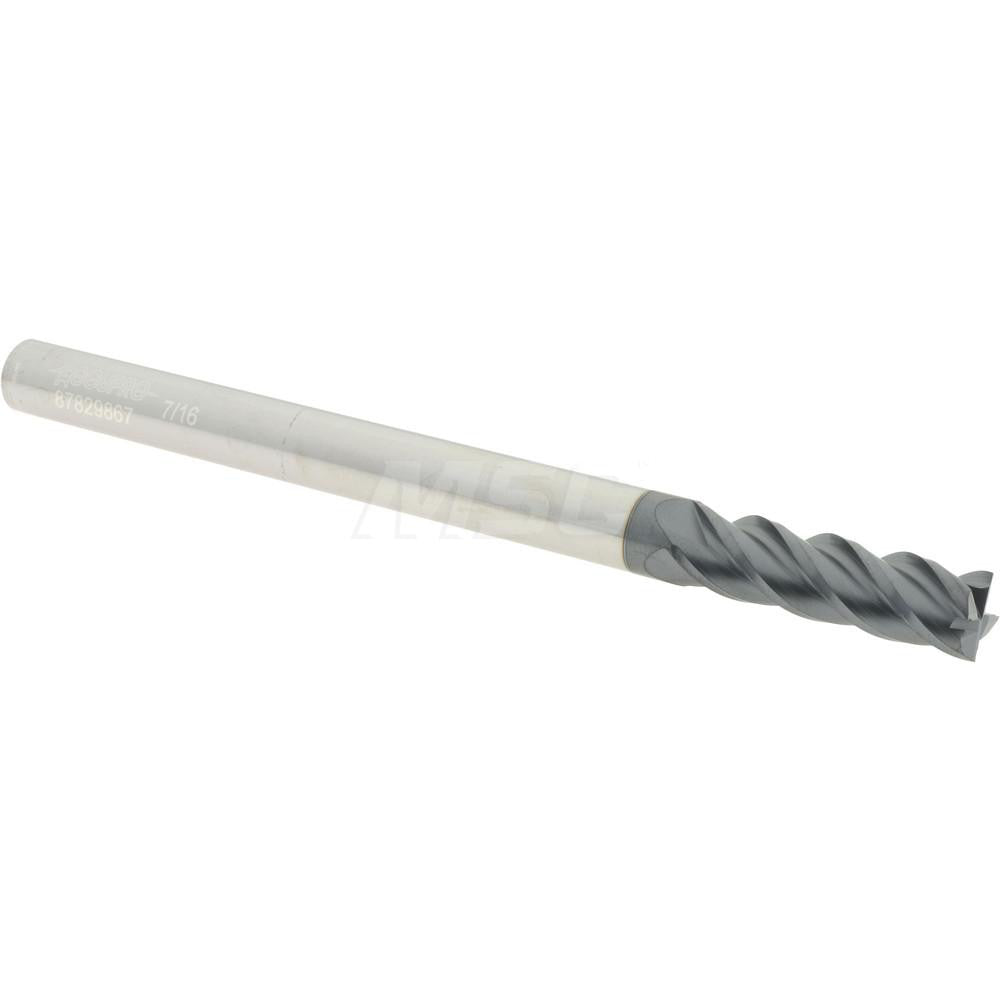 Accupro 87829867 Square End Mill 7/16'' Dia, 1-1/2'' LOC, 7/16'' Shank Dia, 6'' OAL, 4 Flutes, Solid Carbide