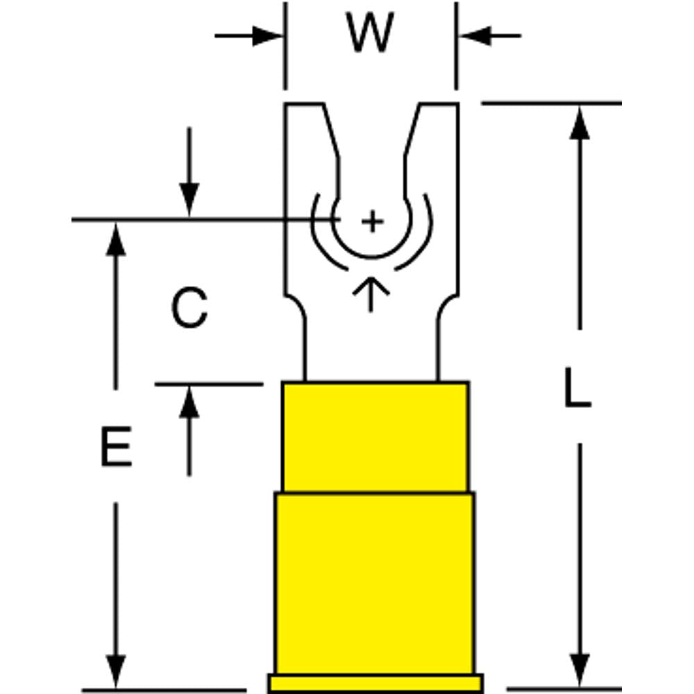 3M 7010397395 Standard Fork Terminal Yellow, Nylon, Partially Insulated, #6 Stud, Crimp