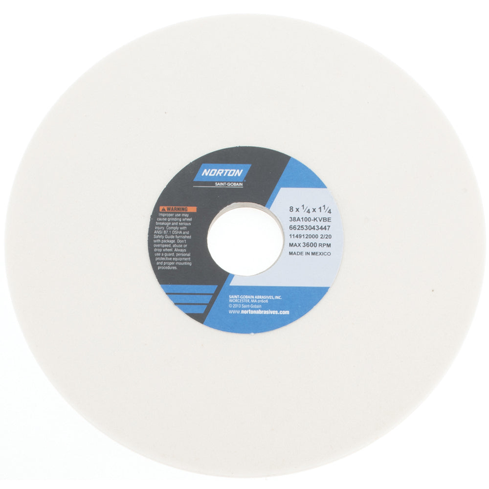 Norton 66253043447 Surface Grinding Wheel 8" Dia, 1/4" Thick, 1-1/4" Hole, 100 Grit, K Hardness